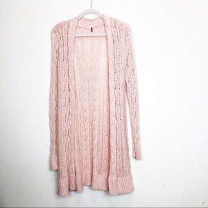 Free people pink Cable knit cardigan sweater s